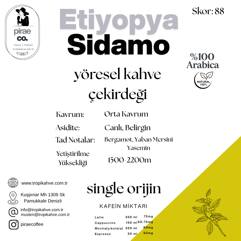 Pirae CO. ®️ | Ethiopia Sidamo Çekirdek Kahve