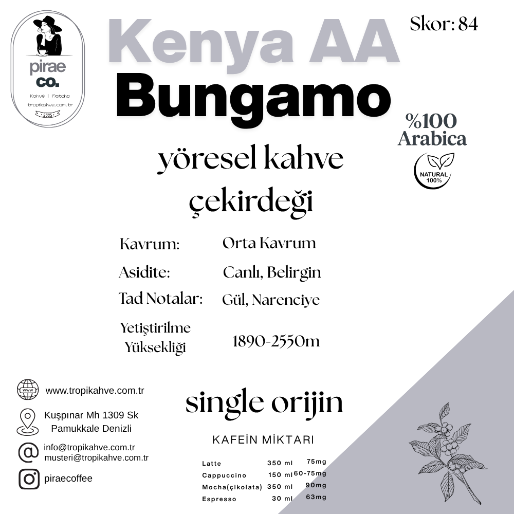 Pirae CO. ®️ | Kenya AA Yöresel Çekirdek Kahve