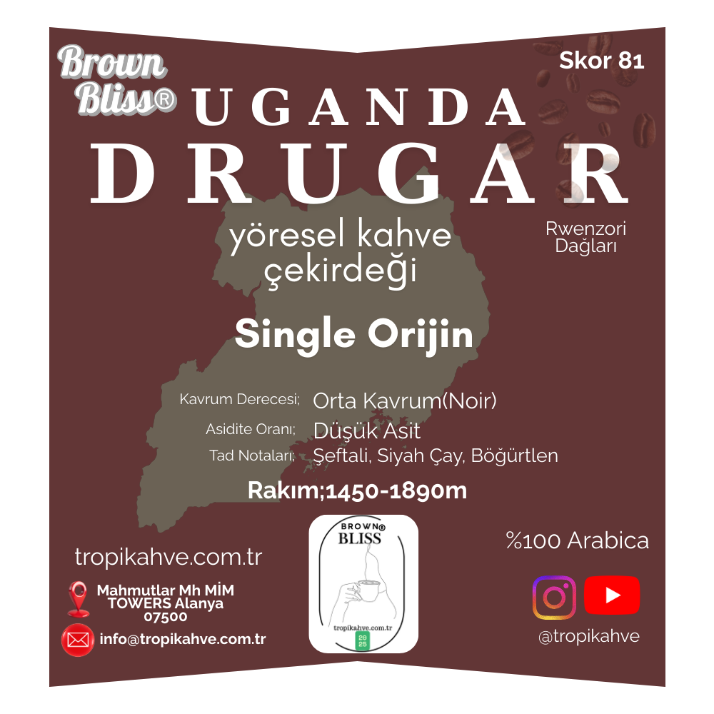 BrownBliss ® Uganda Drugar Çekirdek Kahve